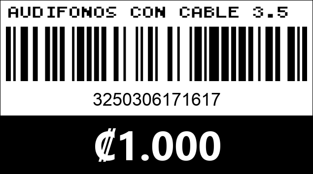 Código de barras de AUDIFONOS CON CABLE 3.5 VARIOS DISEÑOS