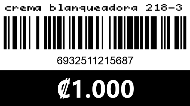 Código de barras de crema blanqueadora 218-3