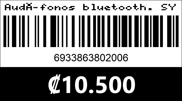 Código de barras de Audífonos bluetooth. SY-BTM200