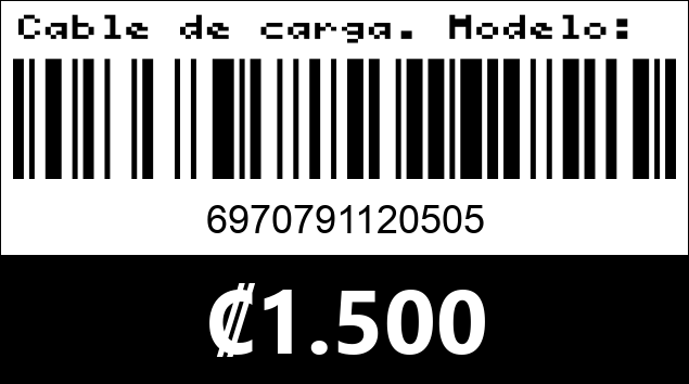 Código de barras de Cable de carga. Modelo: X6V