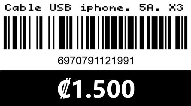 Código de barras de Cable USB iphone. 5A. X3I