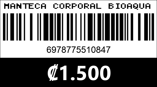Código de barras de MANTECA CORPORAL BIOAQUA  0847