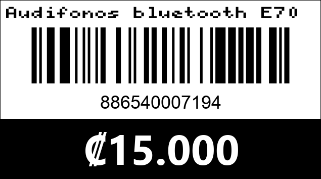 Código de barras de Audifonos bluetooth E70 azul. Argom Tech
