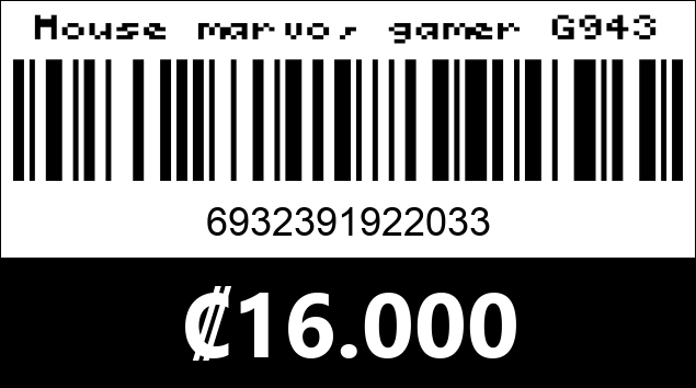 Código de barras de Mouse marvo, gamer G943