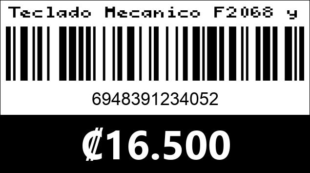 Código de barras de Teclado Mecanico F2068 y Audifono HP-650 y MS-150 