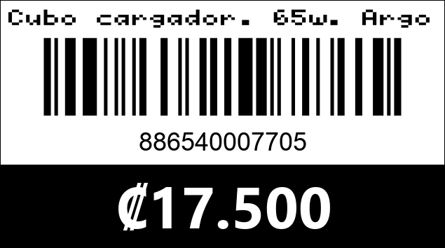 Código de barras de Cubo cargador. 65w. Argom Tech.