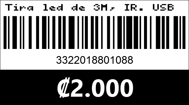 Código de barras de Tira led de 3M, IR. USB . Código: 80108