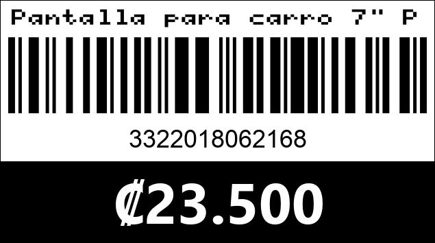 Código de barras de Pantalla para carro 7" PERVOI CTC-7010