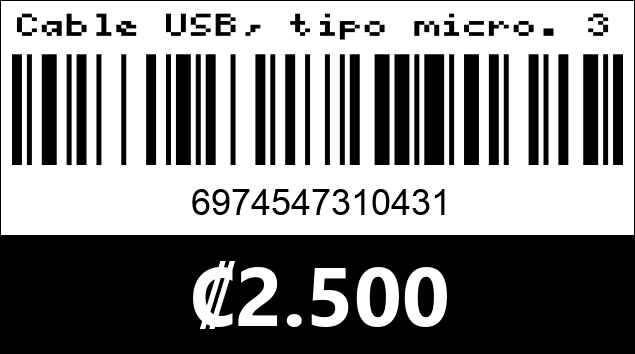 Código de barras de Cable USB, tipo micro. 3 metros.