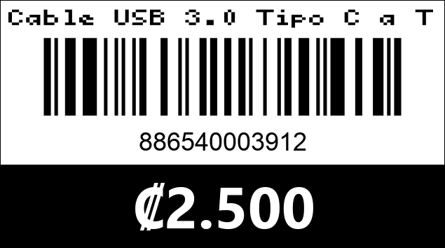 Código de barras de Cable USB 3.0 Tipo C a Tipo A. Argom Tech.