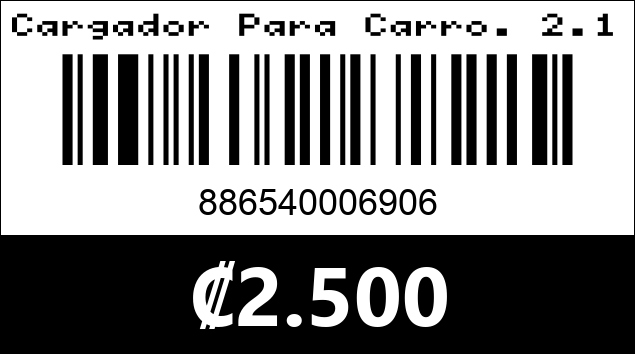 Código de barras de Cargador Para Carro. 2.1A 2USB PORTS. Argom Tech