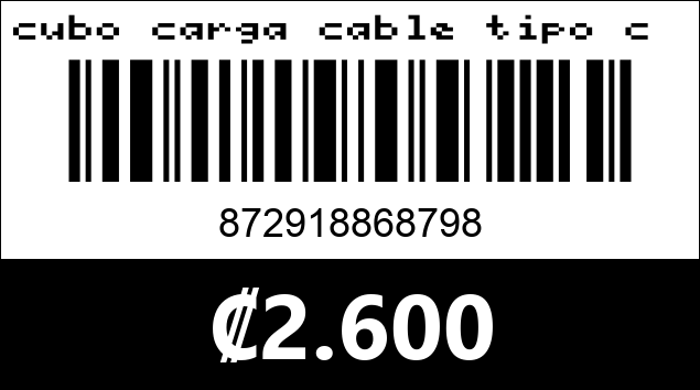 Código de barras de cubo carga cable tipo c MT03-C