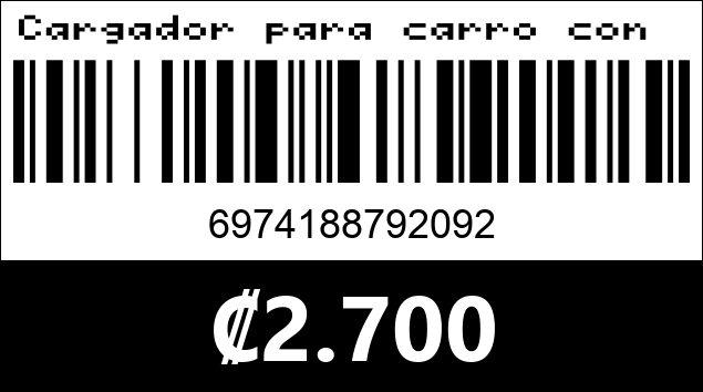 Código de barras de Cargador para carro con cable tipo C OTU. CT01-C