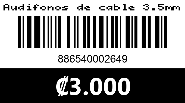 Código de barras de Audifonos de cable 3.5mm. Argom Tech