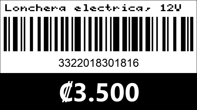 Código de barras de Lonchera electrica, 12V 