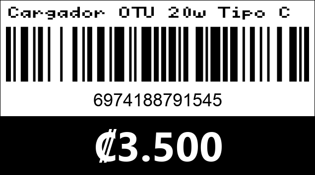 Código de barras de Cargador OTU 20w Tipo C a Lightning