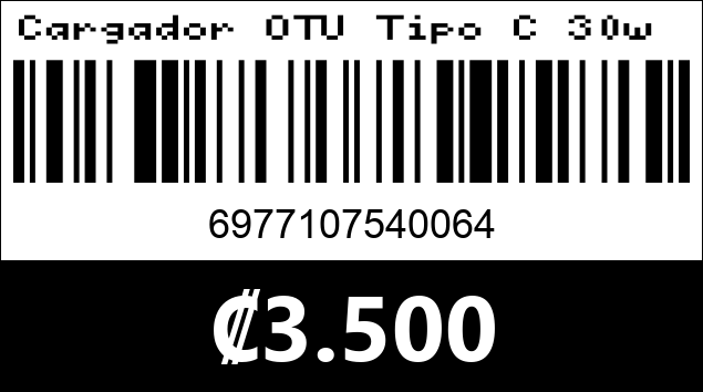Código de barras de Cargador OTU Tipo C 30w MT06-C
