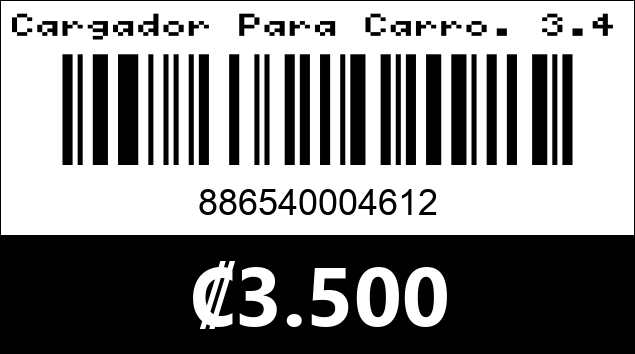 Código de barras de Cargador Para Carro. 3.4A. 2USB PORTS. Argom Tech
