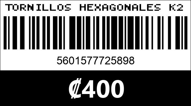Código de barras de TORNILLOS HEXAGONALES K2589...