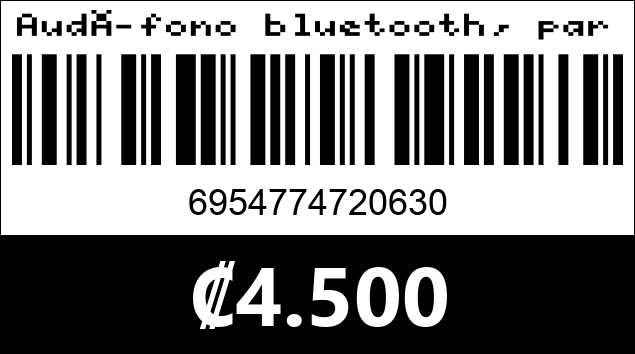 Código de barras de Audífono bluetooth, para niños. P63.