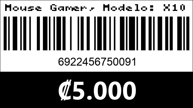 Código de barras de Mouse Gamer, Modelo: X10 