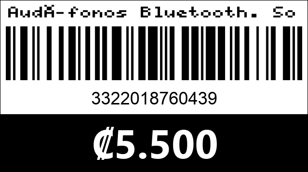 Código de barras de Audífonos Bluetooth. Sony, SN-15. 