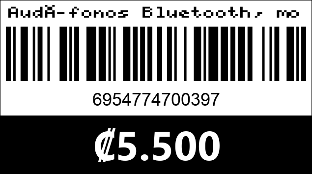 Código de barras de Audífonos Bluetooth, modelo P39. Color Negro