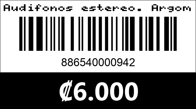 Código de barras de Audifonos estereo. Argom Aero 64
