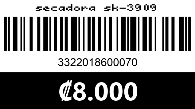 Código de barras de secadora sk-3909