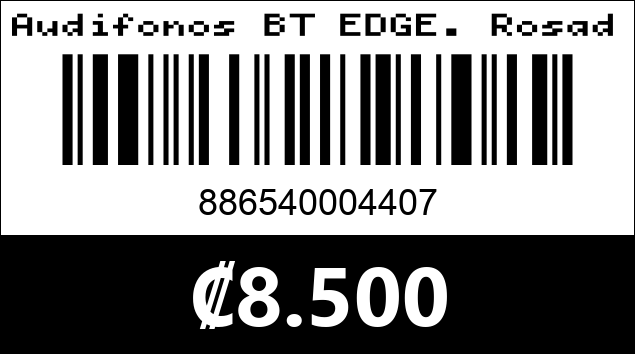 Código de barras de Audifonos BT EDGE. Rosado. Argom Tech