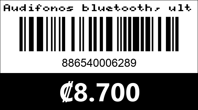 Código de barras de Audifonos bluetooth, ultimate. Argom tech. 