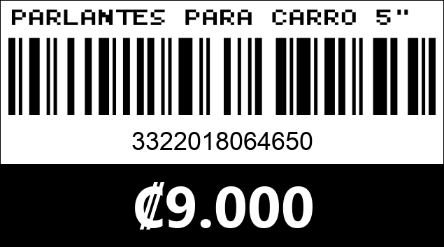 Código de barras de PARLANTES PARA CARRO 5" 250W. PERVOI CTC-1387A