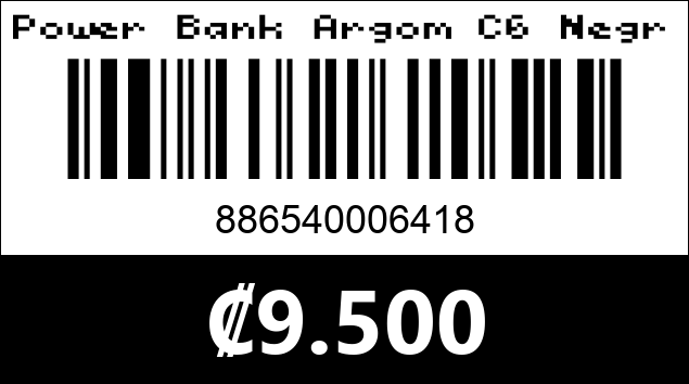Código de barras de Power Bank Argom C6 Negro. 6000mAh