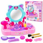 Tocador Infantil de Belleza con Espejo de Gatito y Accesorios