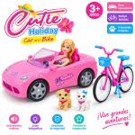 Set Muñeca con Carro Convertible, Bicicleta y Mascotas Cute Holiday