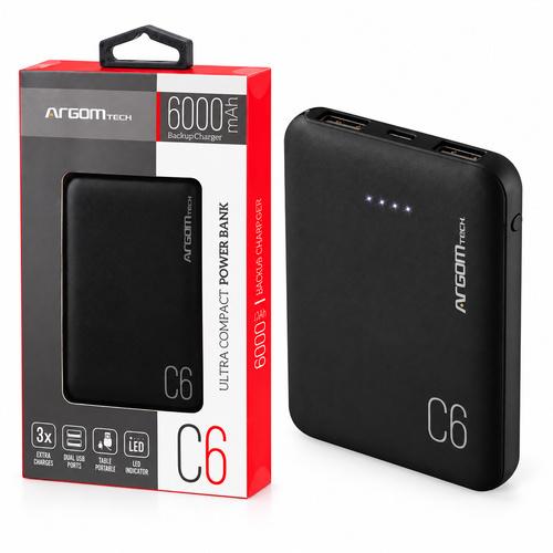 Power Bank Argom C6 Negro. 6000mAh